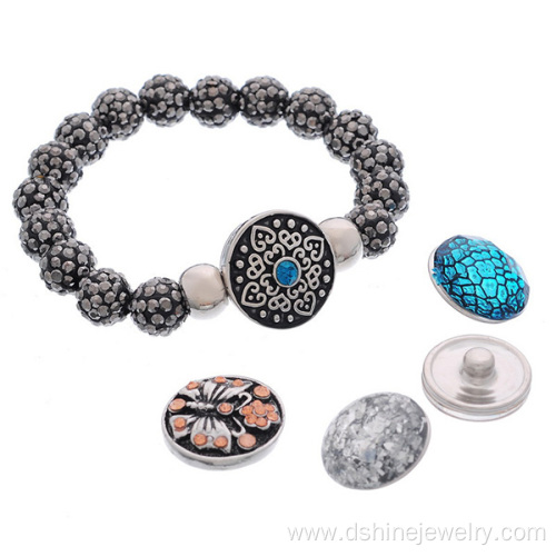 Colorful Shamballa Beads Noosa Snap Bracelet With DIY Button